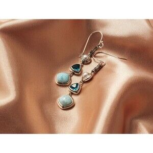 925 Sterling Silver Gemstones LARIMAR EARRINGS, TOPAZ Earring, Pearl Earrings